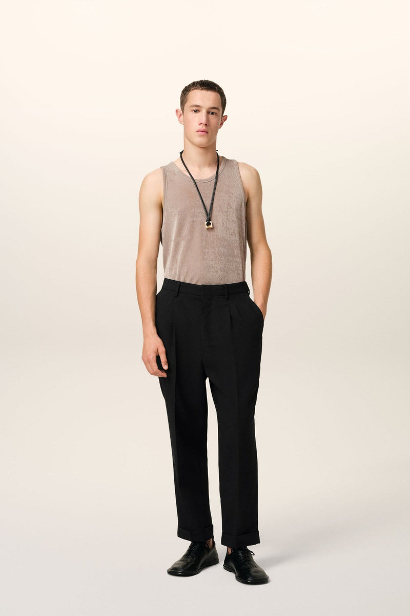 Black Wool Carrot Fit Trousers