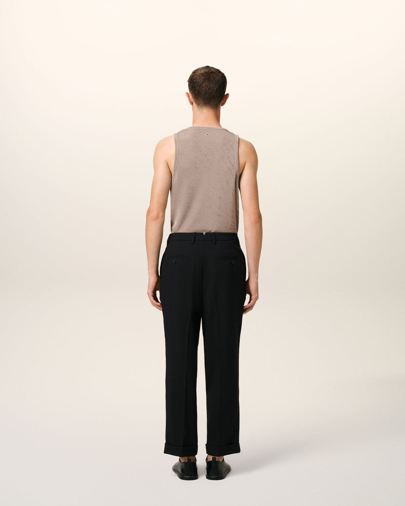 Black Wool Carrot Fit Trousers