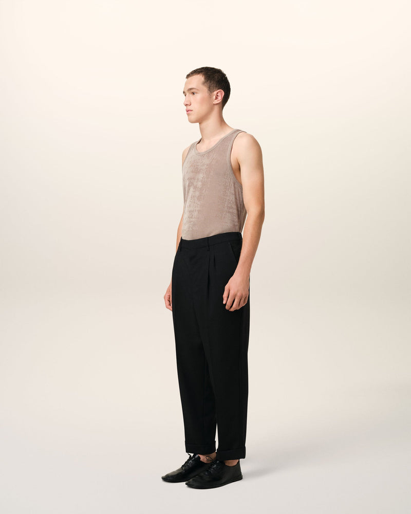 Black Wool Carrot Fit Trousers
