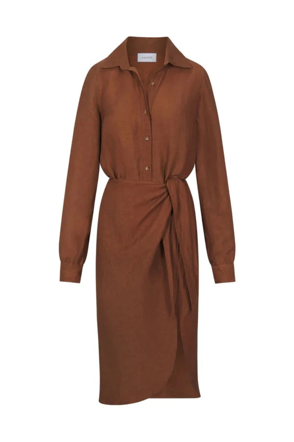 The L.A. Button Down Asymmetric Wrap Midi Dress Espresso