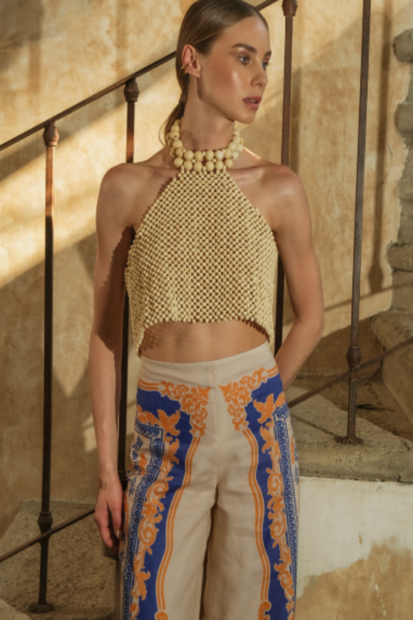 Adea Handmade Beaded Crop Top Ecru