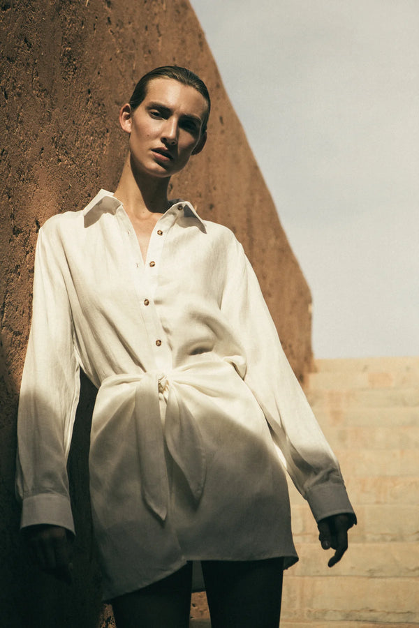 The L.A. Button Down Mini Wrap Dress Sandstone