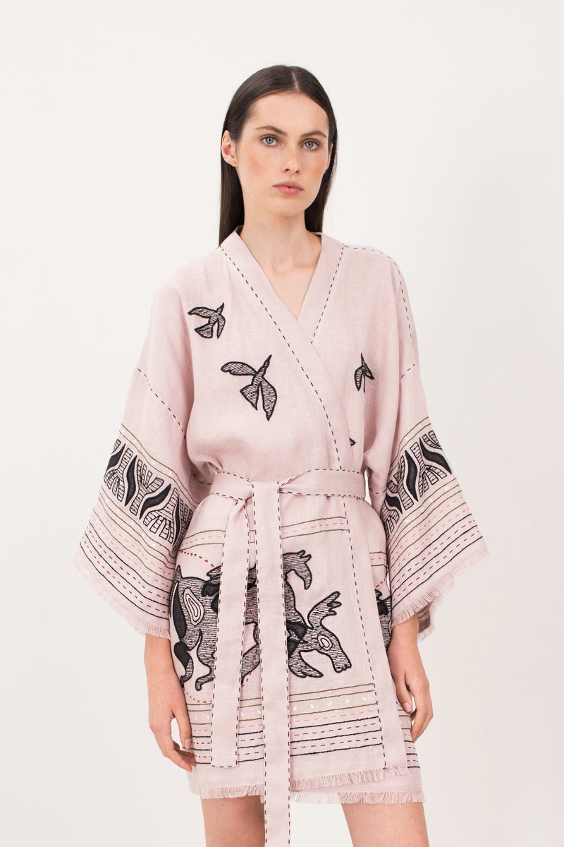 Animal Realm Short Kimono in Powder Pink