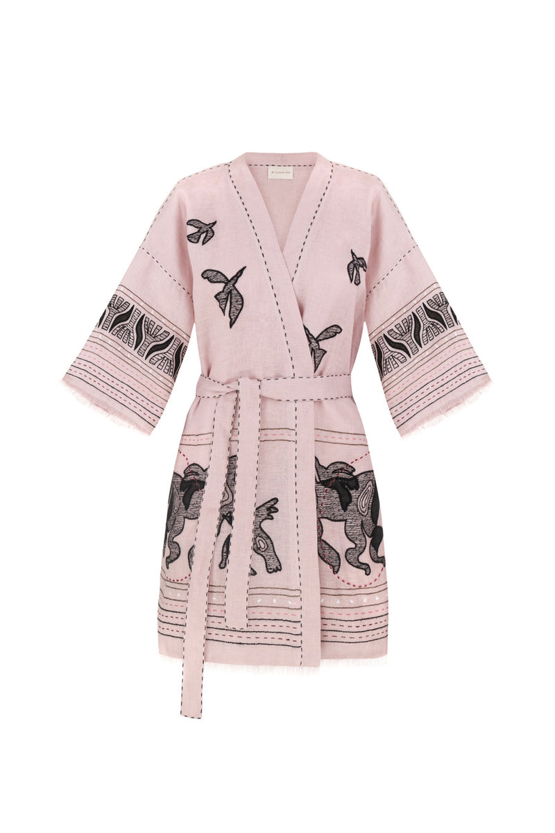Animal Realm Short Kimono in Powder Pink