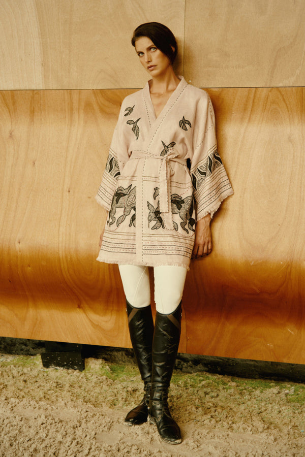Animal Realm Short Kimono in Powder Pink