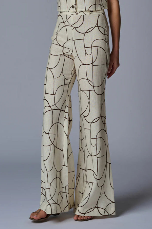 Annika Pant Linen Brown Geo Print