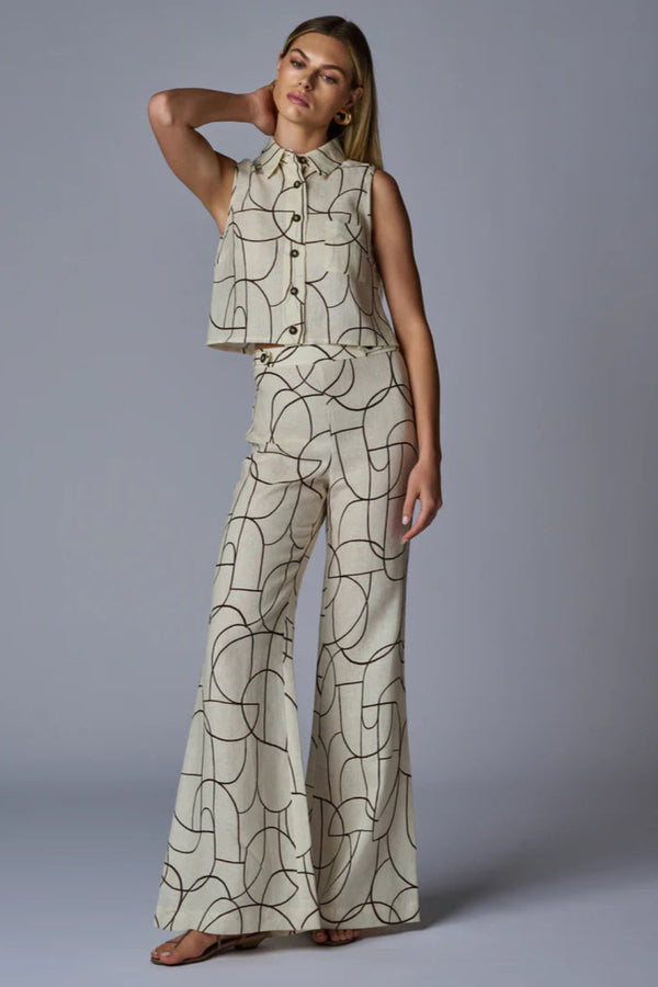 Annika Pant Linen Brown Geo Print