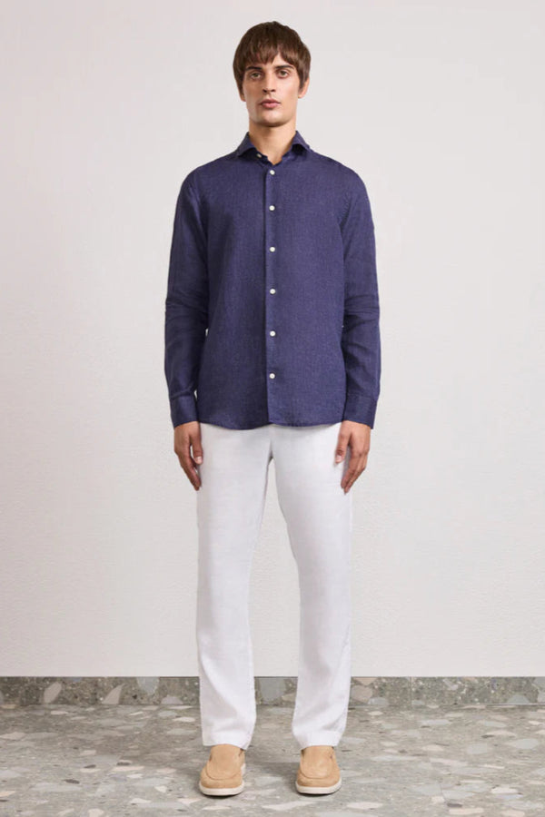 Antonio Linen Shirt LS Midnight Blue
