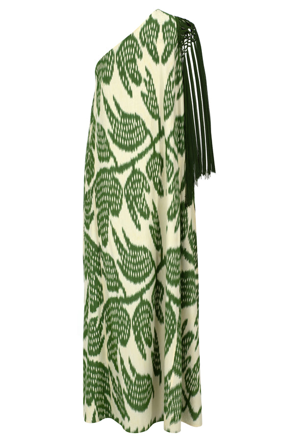 Saray Dress Fringes and Belt Green Leaf