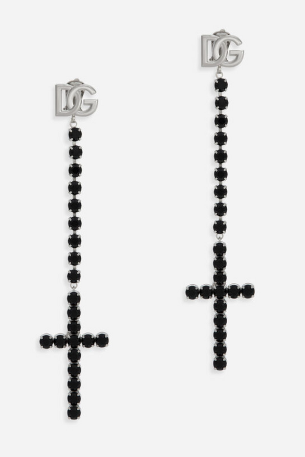 Kim Dolce & Gabbana Long Earrings with Rhinestone Detailed Crosses