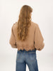 Cropped mock-neck sweater in a wool and cashmere knit & lace