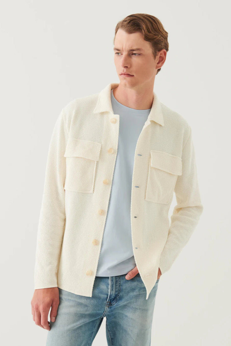 Button Front Patch Pocket Knit Jacket Off White