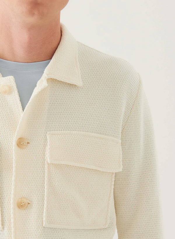 Button Front Patch Pocket Knit Jacket Off White