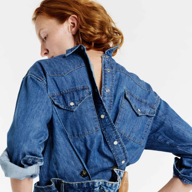 Back To Front Denim Shirt Mid Blue