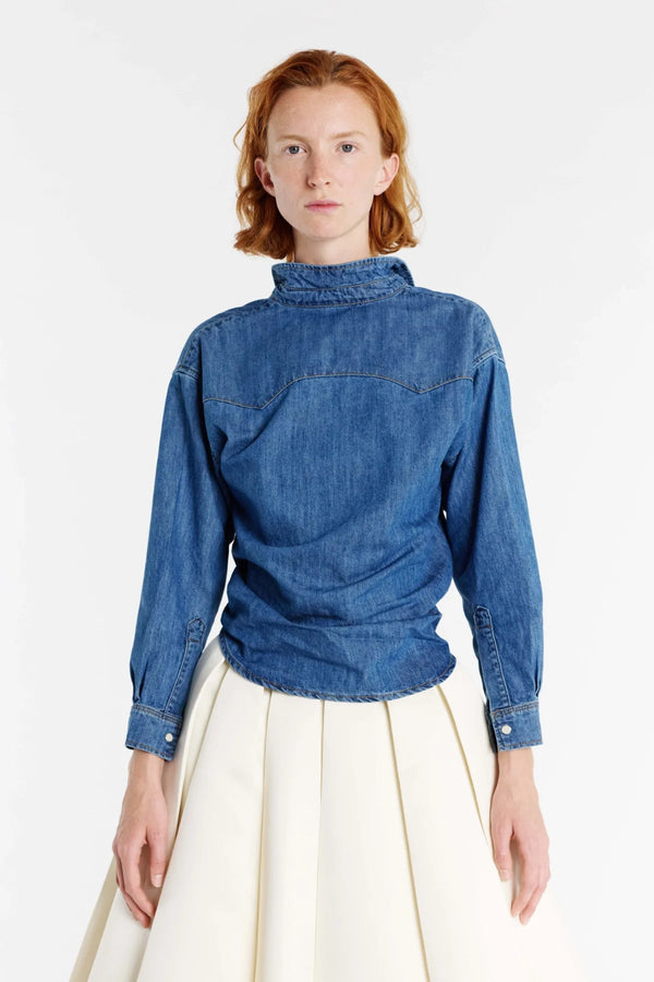 Back To Front Denim Shirt Mid Blue
