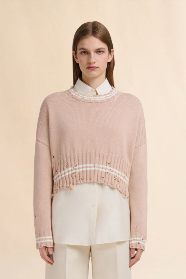 Beige Disheveled Cotton Sweater