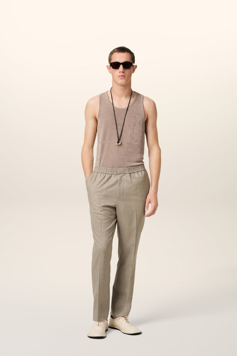 Beige Wool Elasticated Waist Trousers