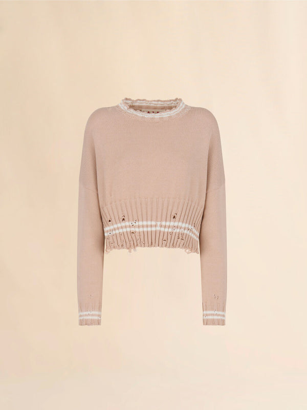 Beige Disheveled Cotton Sweater