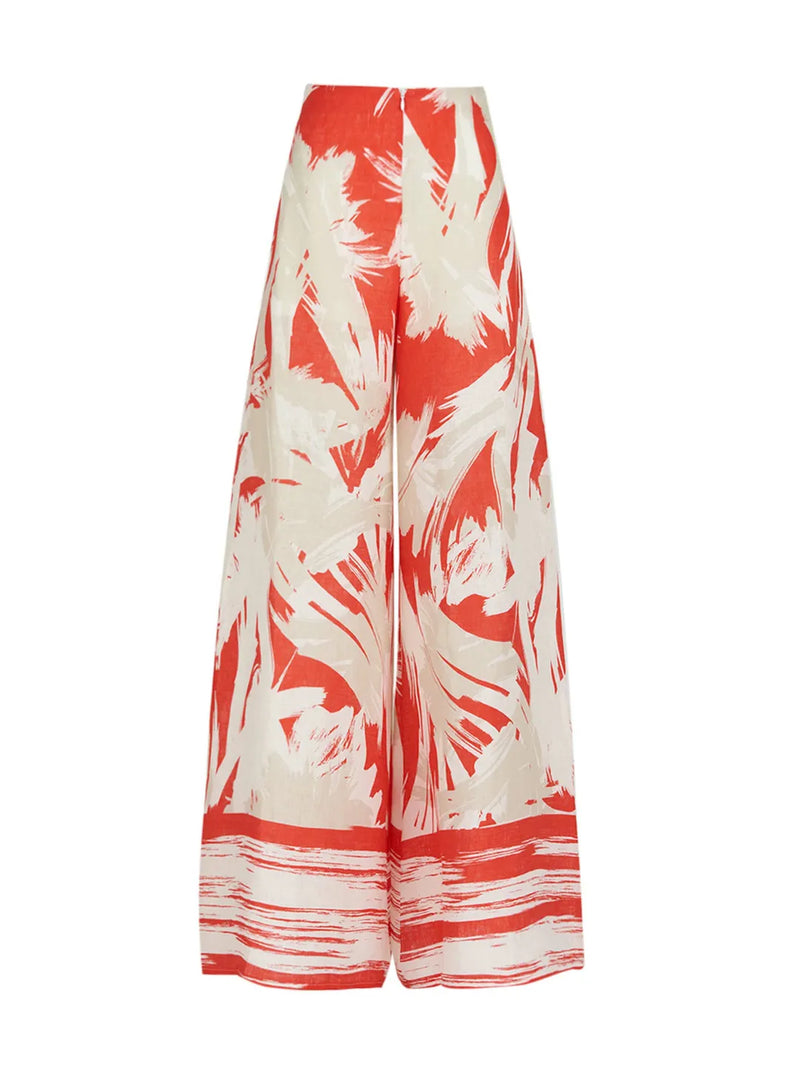 Benedetto Pant Coral Red Palm Print