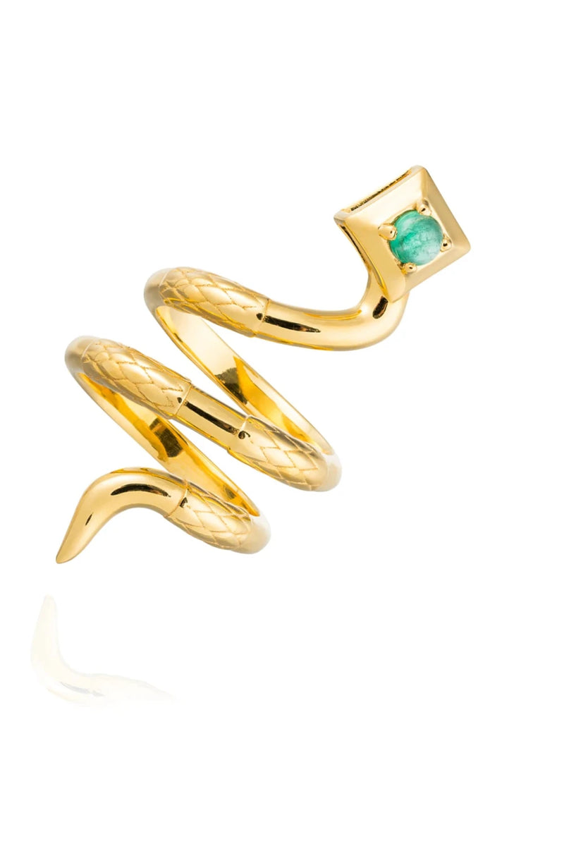 925 Silver Serpentine Ring with Emerald