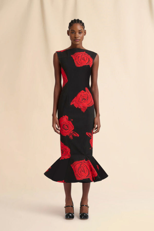 Black Poplin Dress with Juno Print