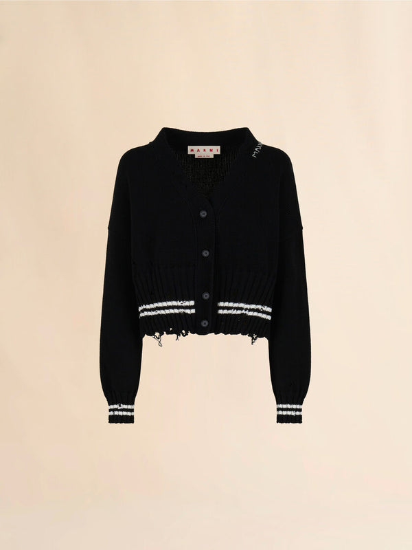 Black Disheveled Cotton Cardigan