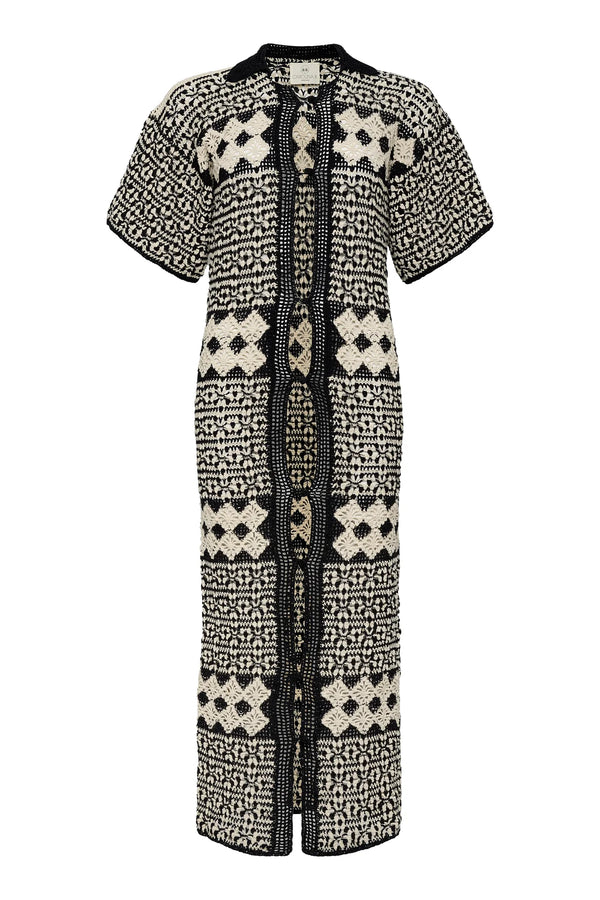 Crochet Shirt Dress Black Cream