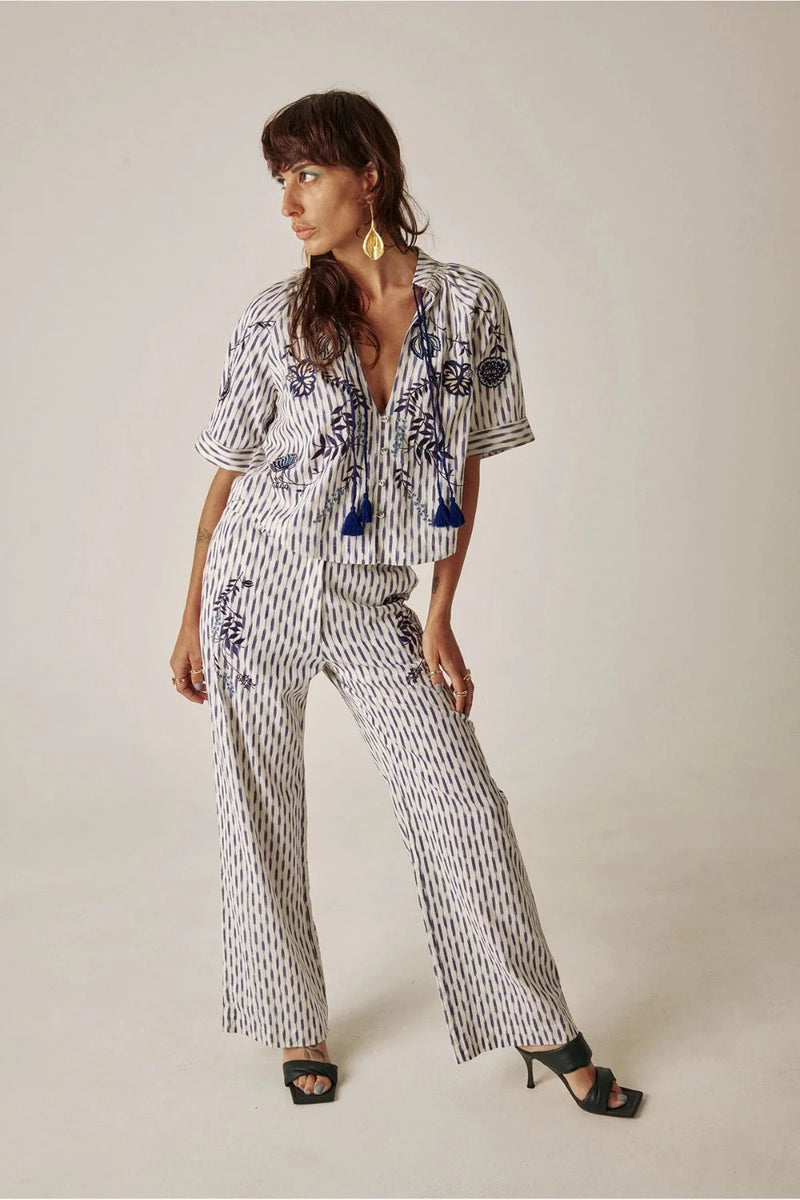 carolina k ikat blue wide leg pant