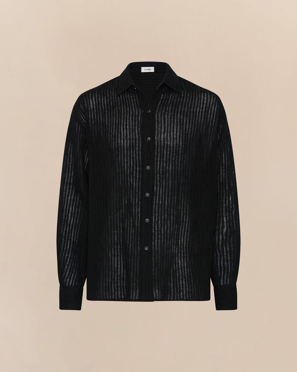 Sheer Stripe Linen Woven Shirt Black