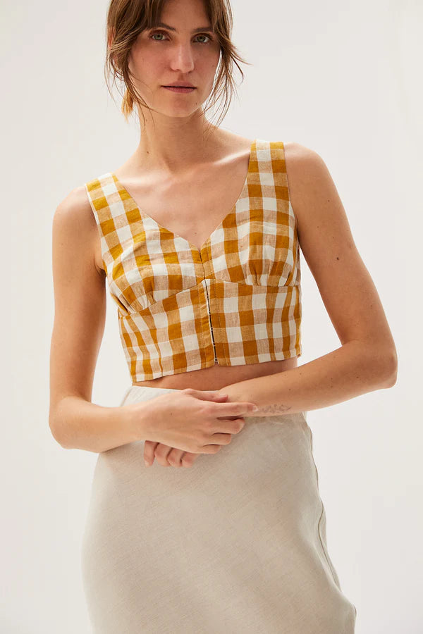 Bruna Top Gingham-Gold