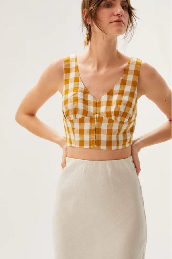Bruna Top Gingham-Gold