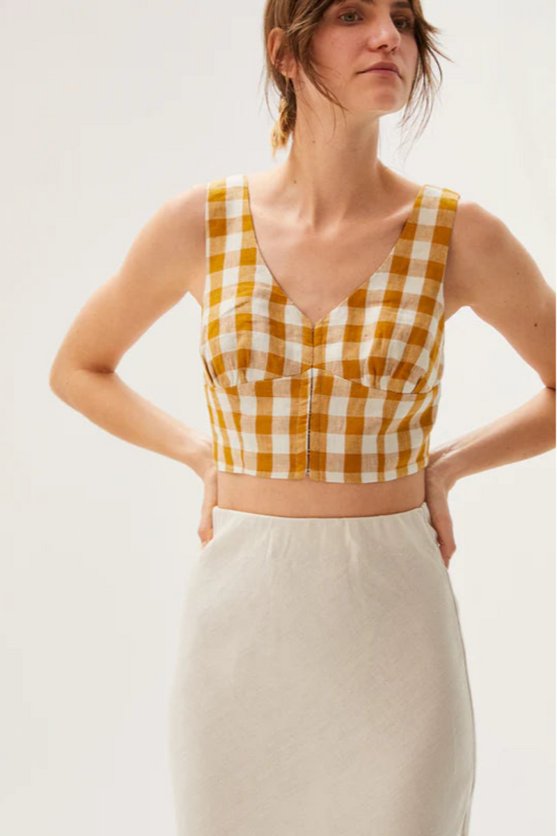Bruna Top Gingham-Gold