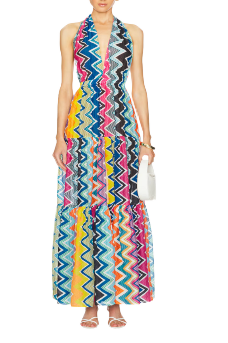 Long Printed Cotton and Silk Cover-Up Dress