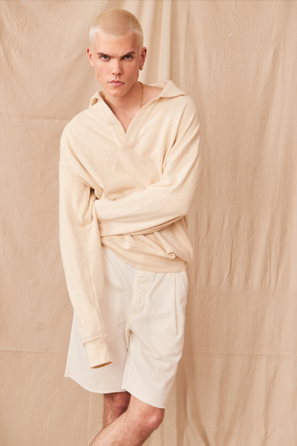 Tapered Oversized LS Polo Off White