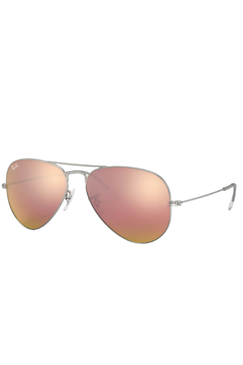 Aviator Large Metal Matte Silver Light Brown Mirror Pink