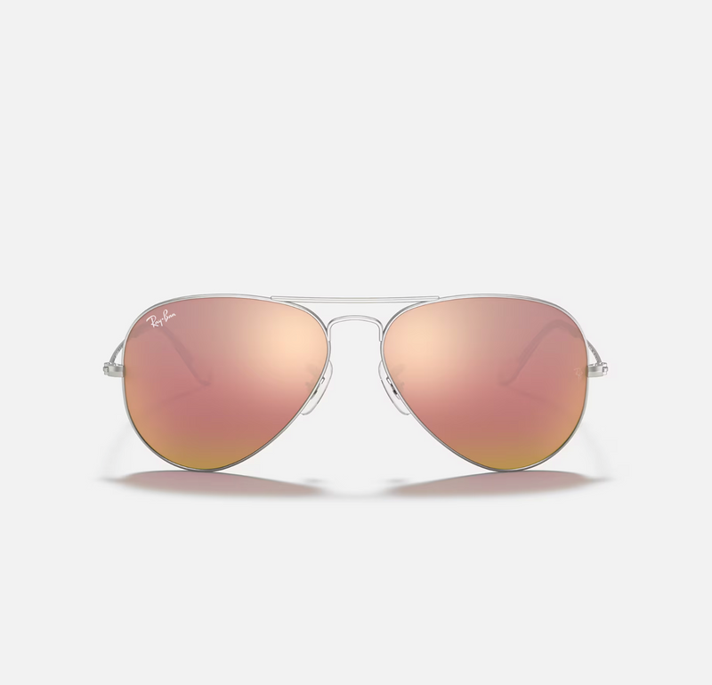 Aviator Large Metal Matte Silver Light Brown Mirror Pink
