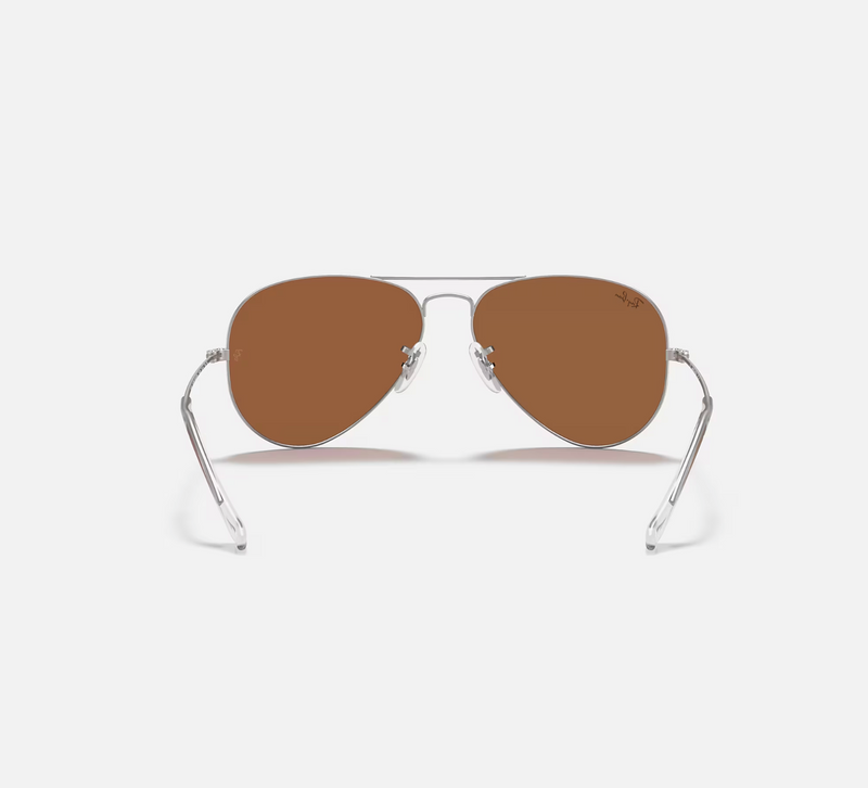 Aviator Large Metal Matte Silver Light Brown Mirror Pink