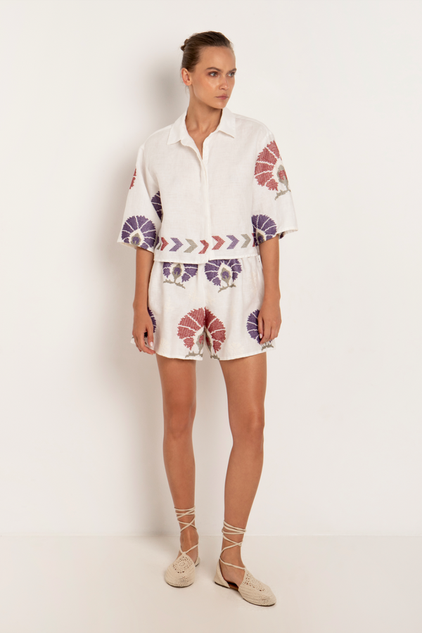 Mini Peacock Shorts White-Purple