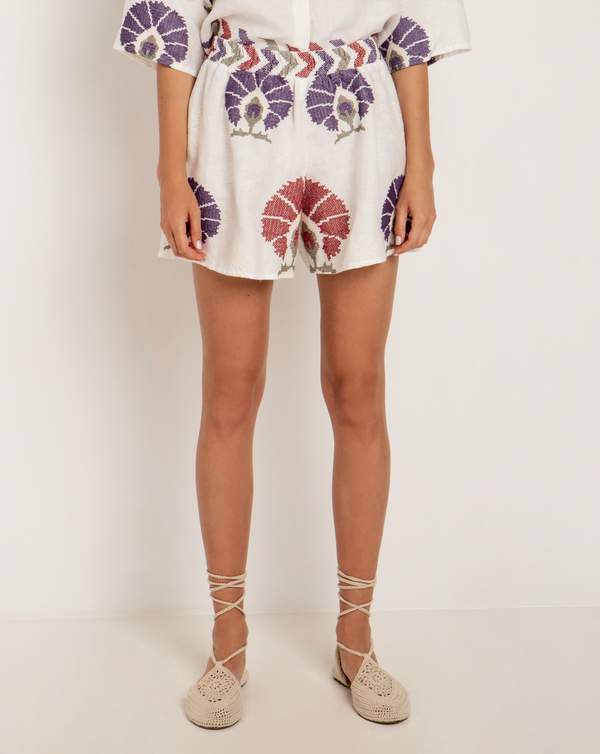 Mini Peacock Shorts White-Purple