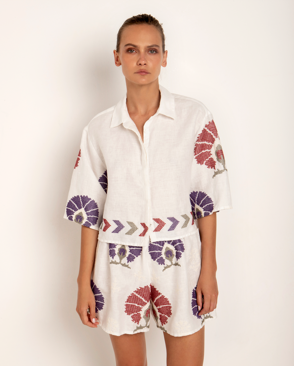 Mini Peacock SS Shirt White-Purple