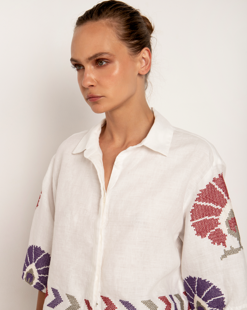 Mini Peacock SS Shirt White-Purple