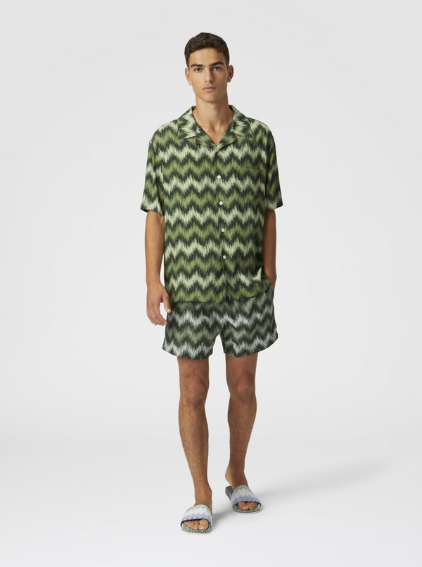 Medium Length Swim Short Zig Zag Printed Swim Trunks