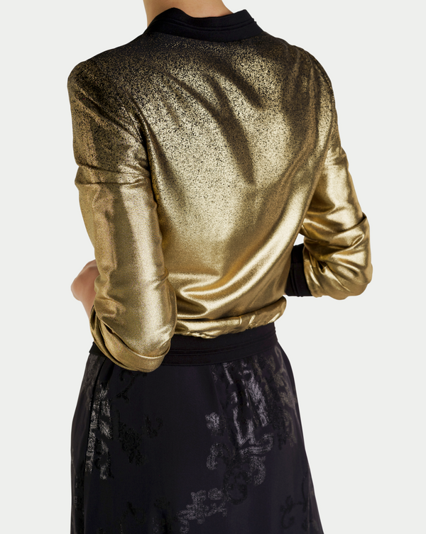 Reversible Silk Bomber Jacket Black Gold Ombre