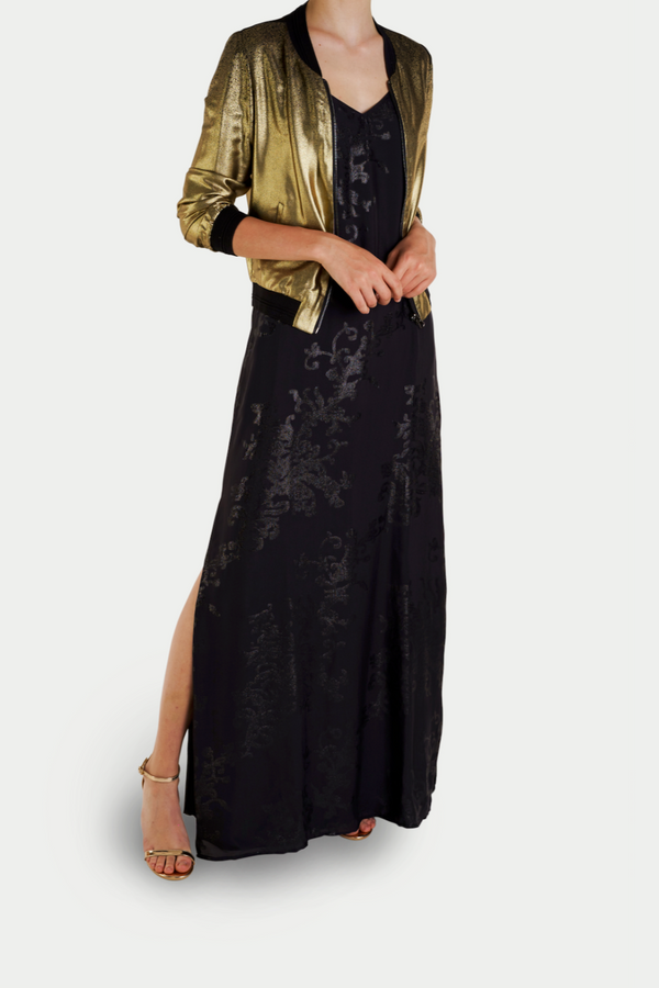 Reversible Silk Bomber Jacket Black Gold Ombre
