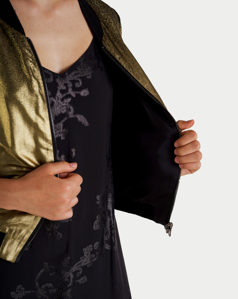 Reversible Silk Bomber Jacket Black Gold Ombre