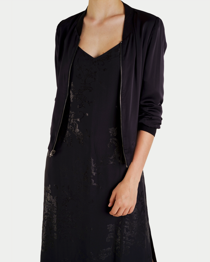 Reversible Silk Bomber Jacket Black Gold Ombre