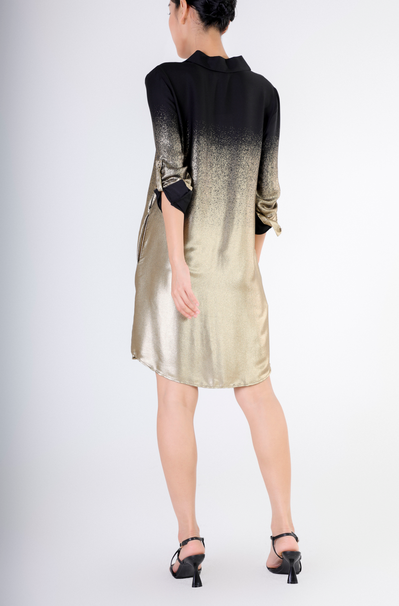 Short Shirtdress in Black to Gold Ombre
