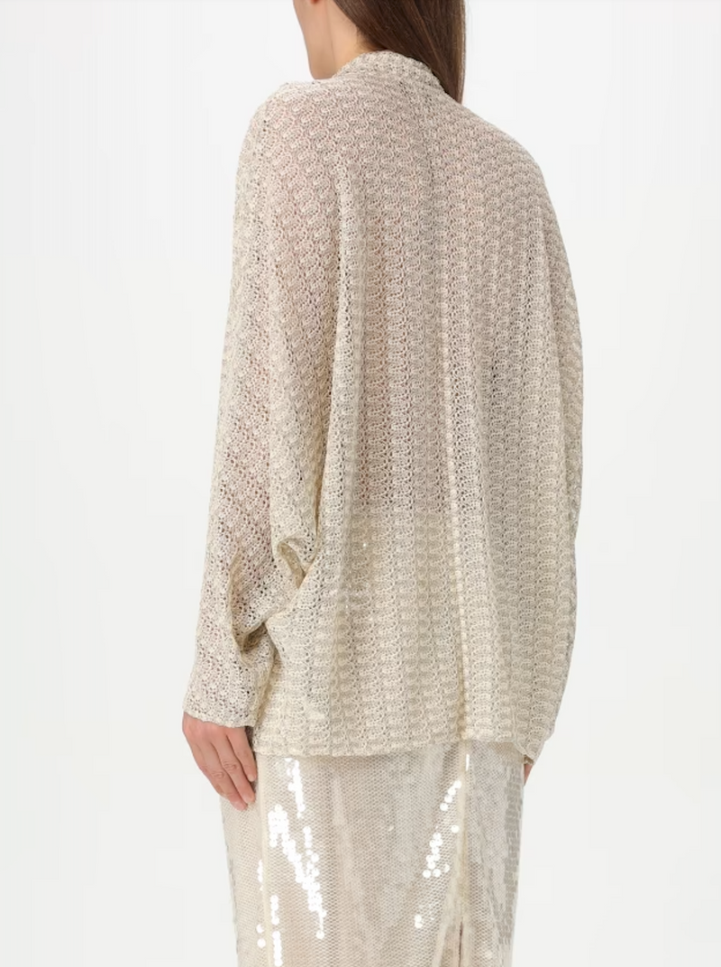 Lamé Viscose Lace Blouse With Sash Collar