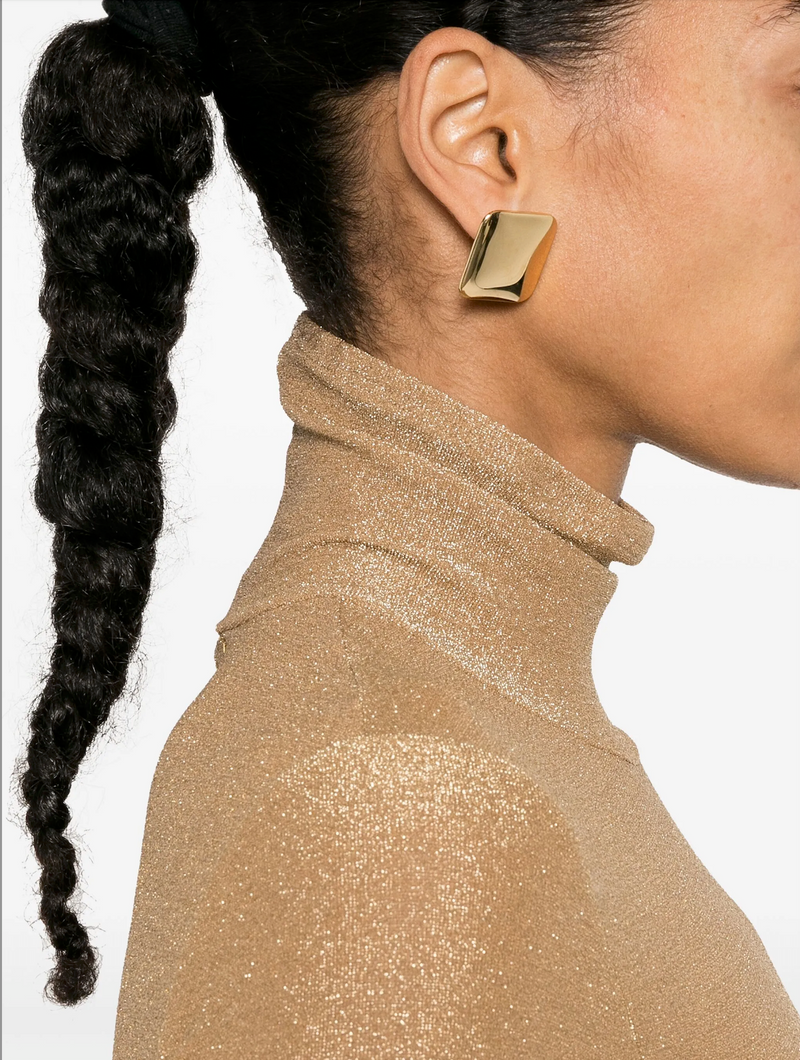 Lurex Jersey Turtleneck T-Shirt Oro