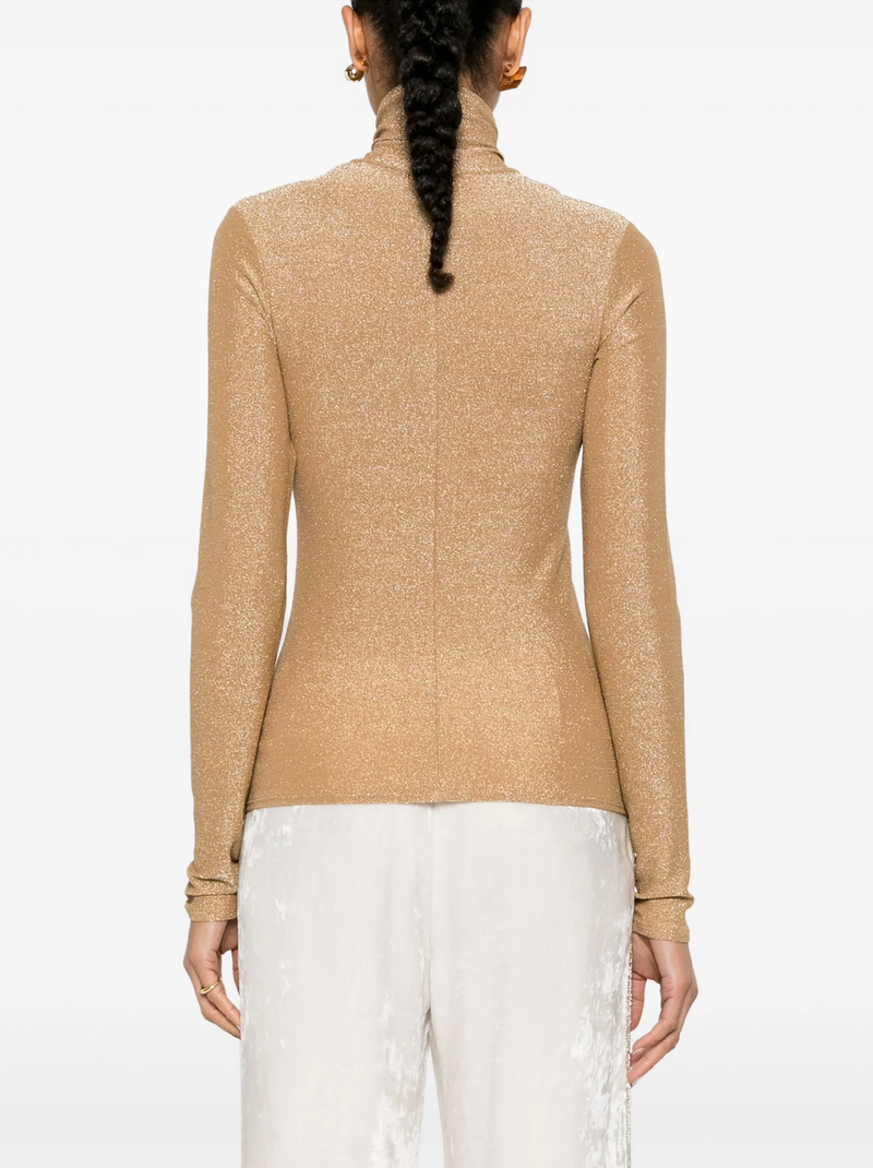 Lurex Jersey Turtleneck T-Shirt Oro